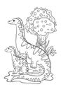 Vector stock coloring book with cute dino mom and her baby.